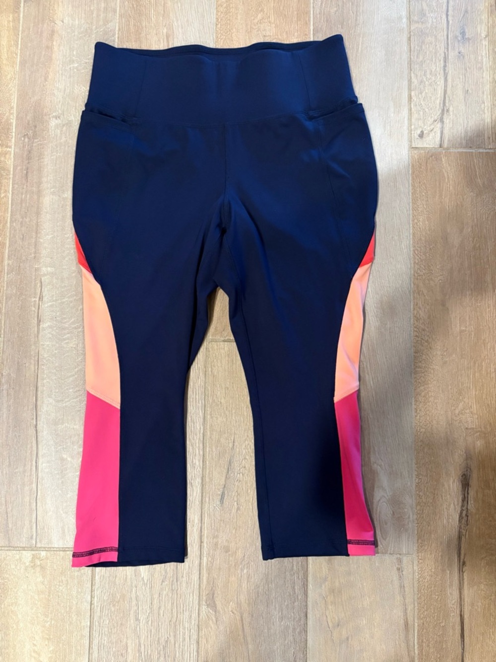 Lane Bryant Navy Capri Leggings with Pink & Peach Panels